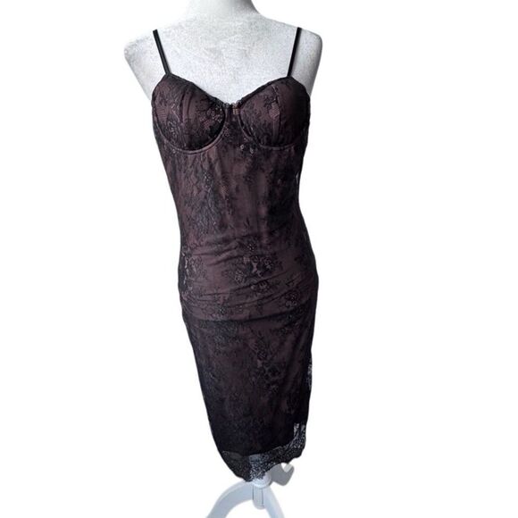 Commense Black Lace Dress Bronze Lining Bustier Straps Small NEW - Picture 1 of 14